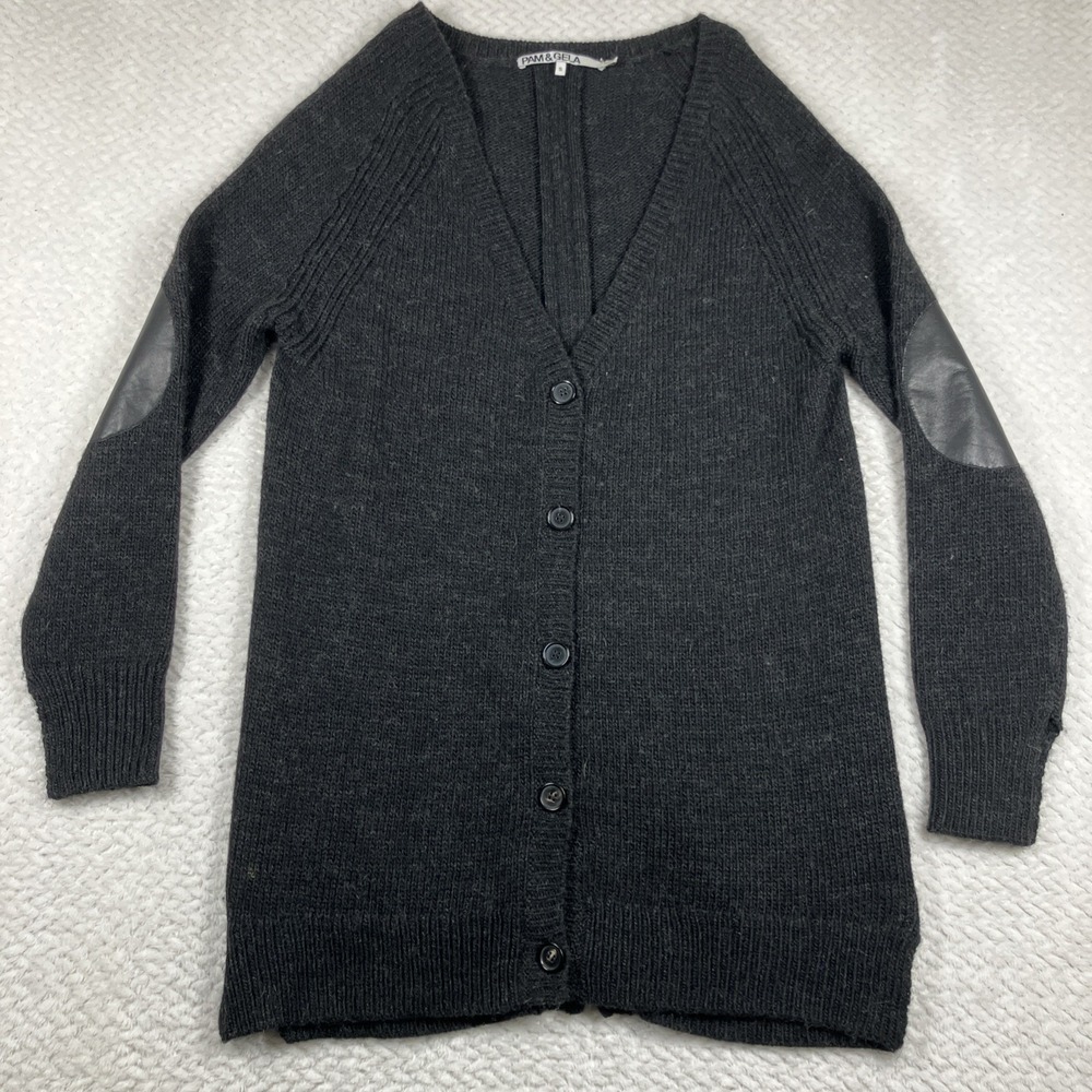 Pam & Gela Wool‎ Alpaca Cardigan Sweater Small Black Academia Quiet Luxury